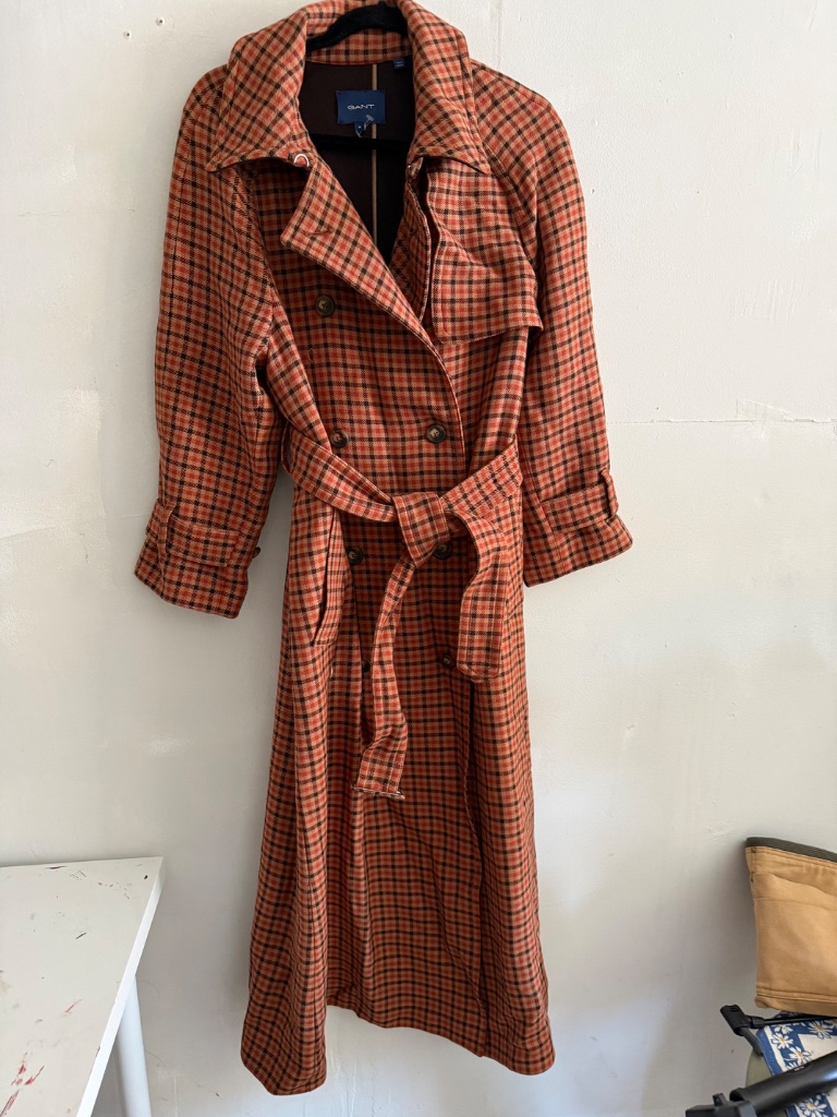 Gant Golden Orange Plaid Check Trench Coat Belted Double-Breasted-Medium — image 4 of 6